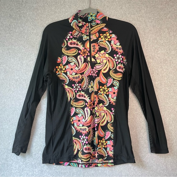 San Soleil Floral Long SLeeve Rash Guard Bathing Suit Top sz. L #AG - Picture 1 of 8